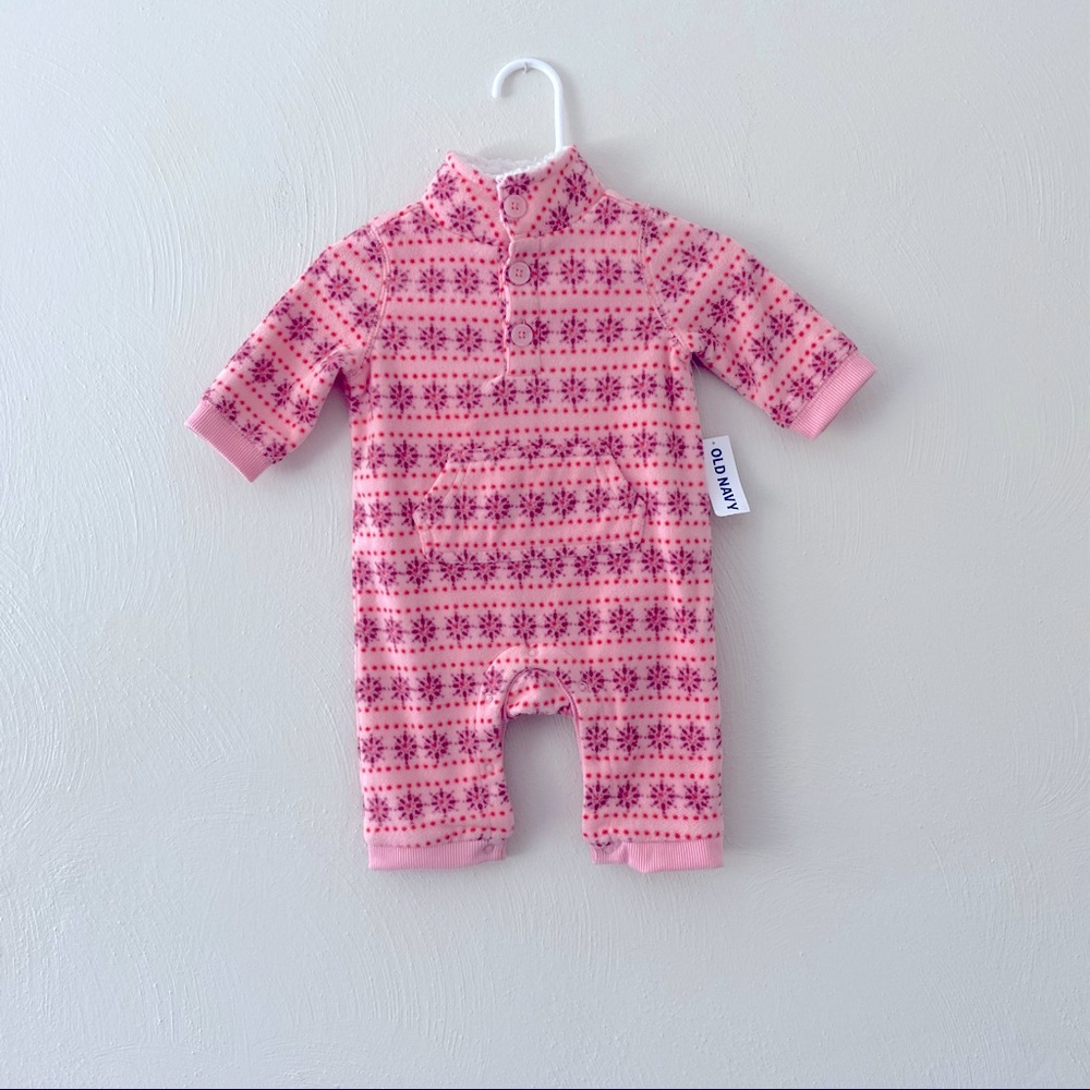Old Navy Pink Snowflake Fleece and Sherpa Long Sleeve Onesie Size 0-3 Month